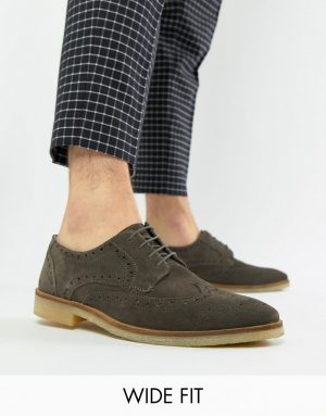 ASOS DESIGN Wide Fit brogue shoes in gray suede with natural sole ASOS DESIGN Wide Fit brogue shoes in gray suede with natural sole