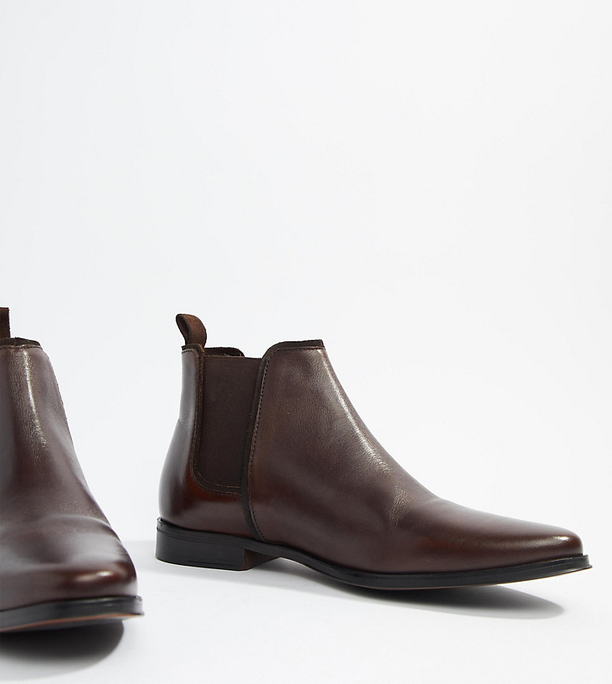 ASOS DESIGN Wide Fit chelsea boots in brown leather with brown sole ...