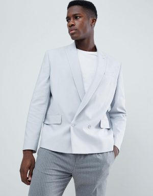 ASOS DESIGN boxy double breasted blazer in ice gray ASOS DESIGN boxy double breasted blazer in ice gray