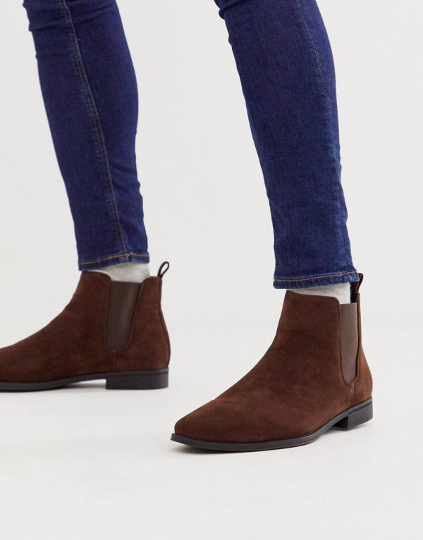 asos design chelsea boots in tan faux suede