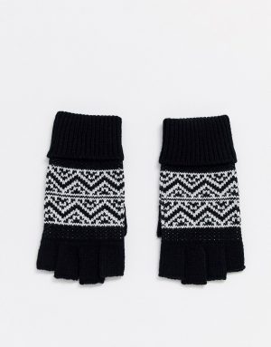 ASOS DESIGN fingerless gloves in black with fairisle design-Multi ASOS DESIGN fingerless gloves in black with fairisle design-Multi