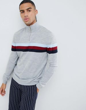 ASOS DESIGN half zip color block sweater in gray-Multi ASOS DESIGN half zip color block sweater in gray-Multi