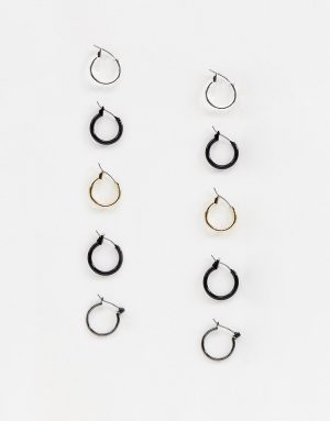 ASOS DESIGN 10mm and 12mm hoop earring pack in black, gold and silver tone-Multi ASOS DESIGN hoop earring pack-Multi