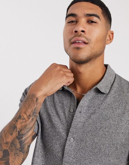 ASOS DESIGN jersey shirt in heavyweight twisted jersey in gray | The ...