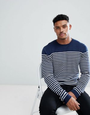 ASOS DESIGN knitted breton stripe sweater in navy ASOS DESIGN knitted breton stripe sweater in navy