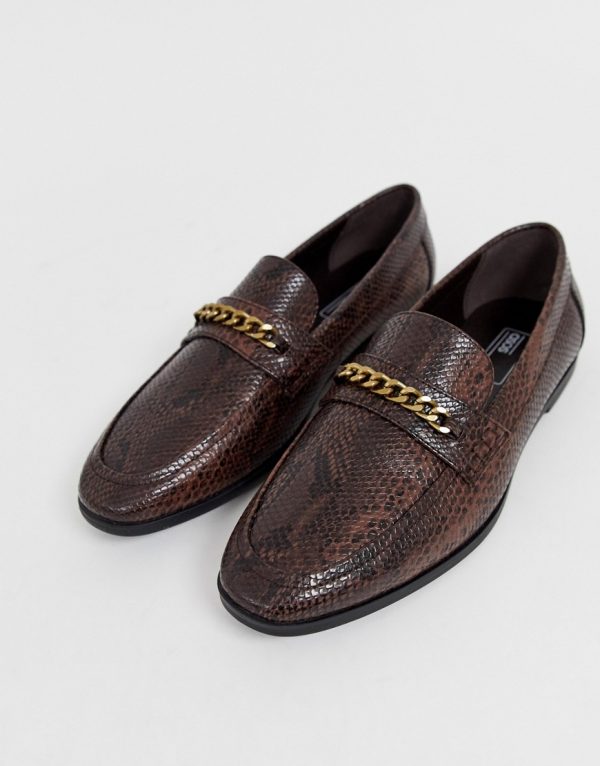 ASOS DESIGN loafers in faux leather with snake effect-Brown | The ...
