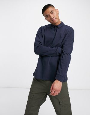 ASOS DESIGN long sleeve rugby jersey polo in navy ASOS DESIGN long sleeve rugby jersey polo in navy