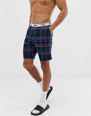 ASOS DESIGN lounge pyjama shorts in navy check with pink highlight ASOS DESIGN lounge pyjama shorts in navy check with pink highlight
