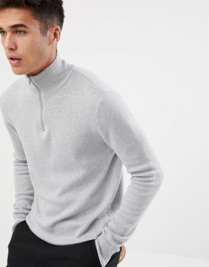 ASOS DESIGN midweight half zip sweater in gray ASOS DESIGN midweight half zip sweater in gray