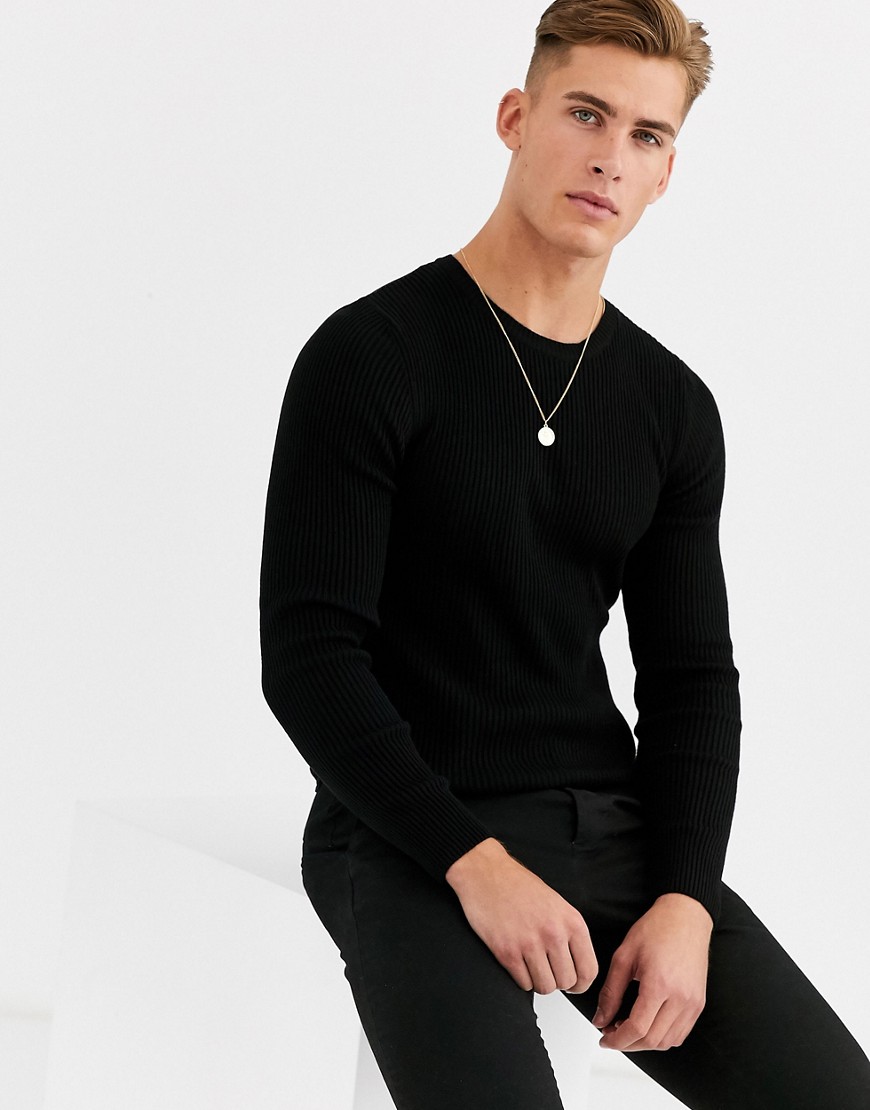 muscle fit ribbed sweater