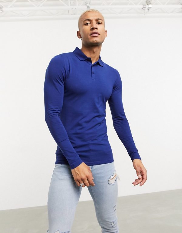 muscle fit long sleeve polo