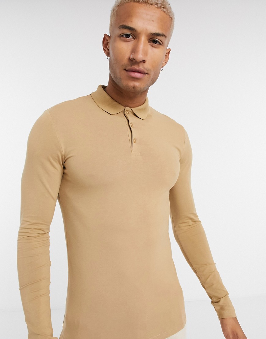 muscle fit long sleeve polo