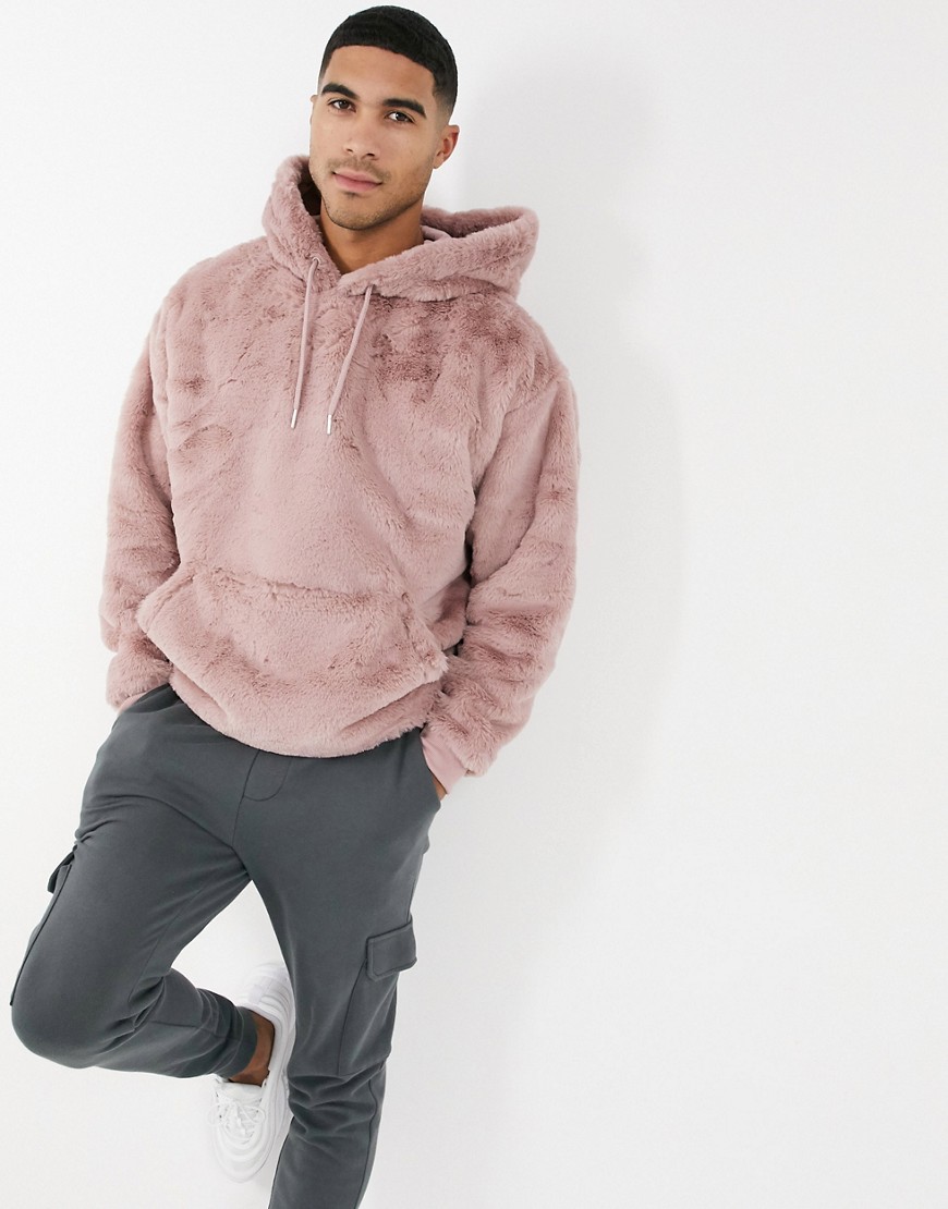 faux fur pink hoodie