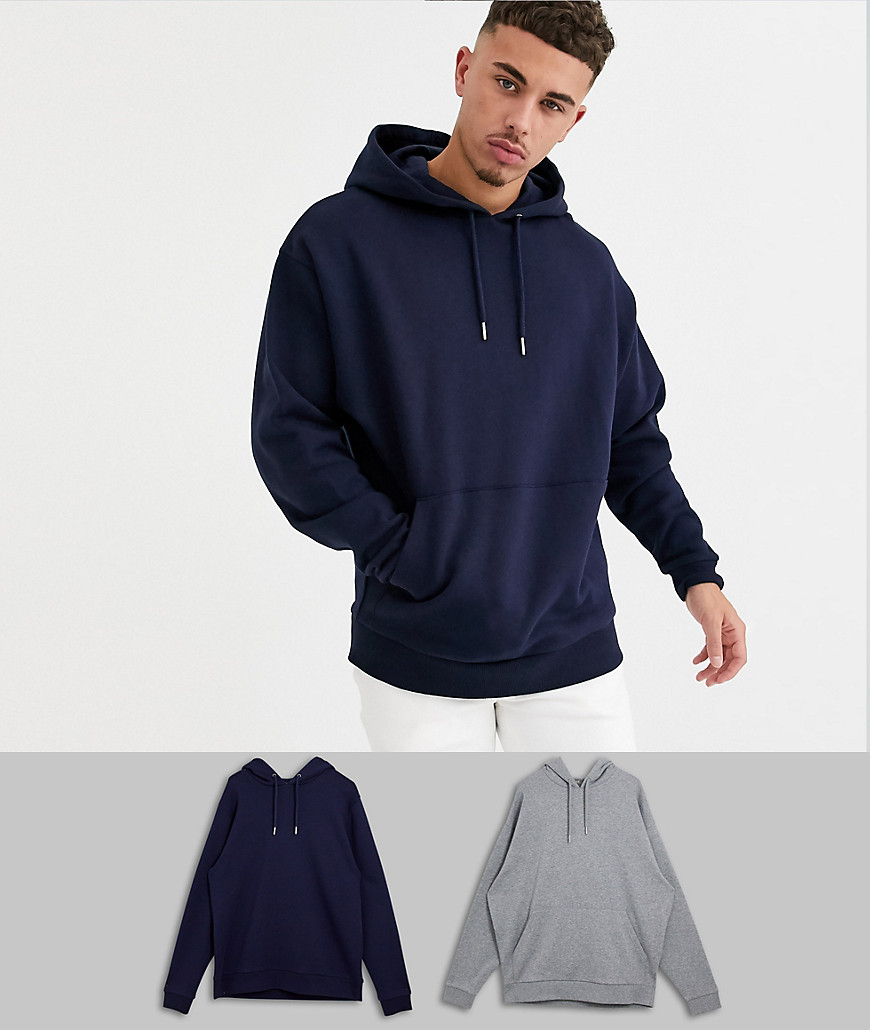 ASOS DESIGN oversized hoodie 2 pack navy / grey marl-Multi | The ...