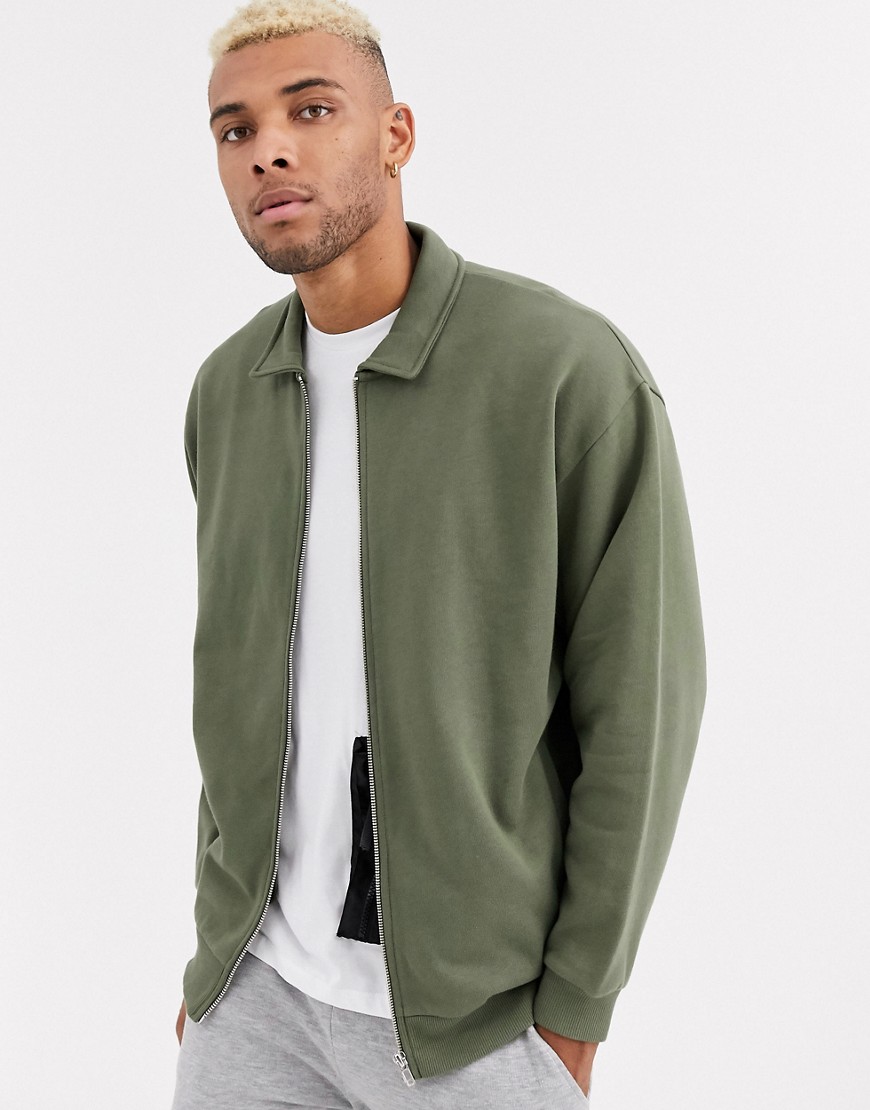 ASOS DESIGN oversized jersey harrington jacket in khaki-Green | The ...