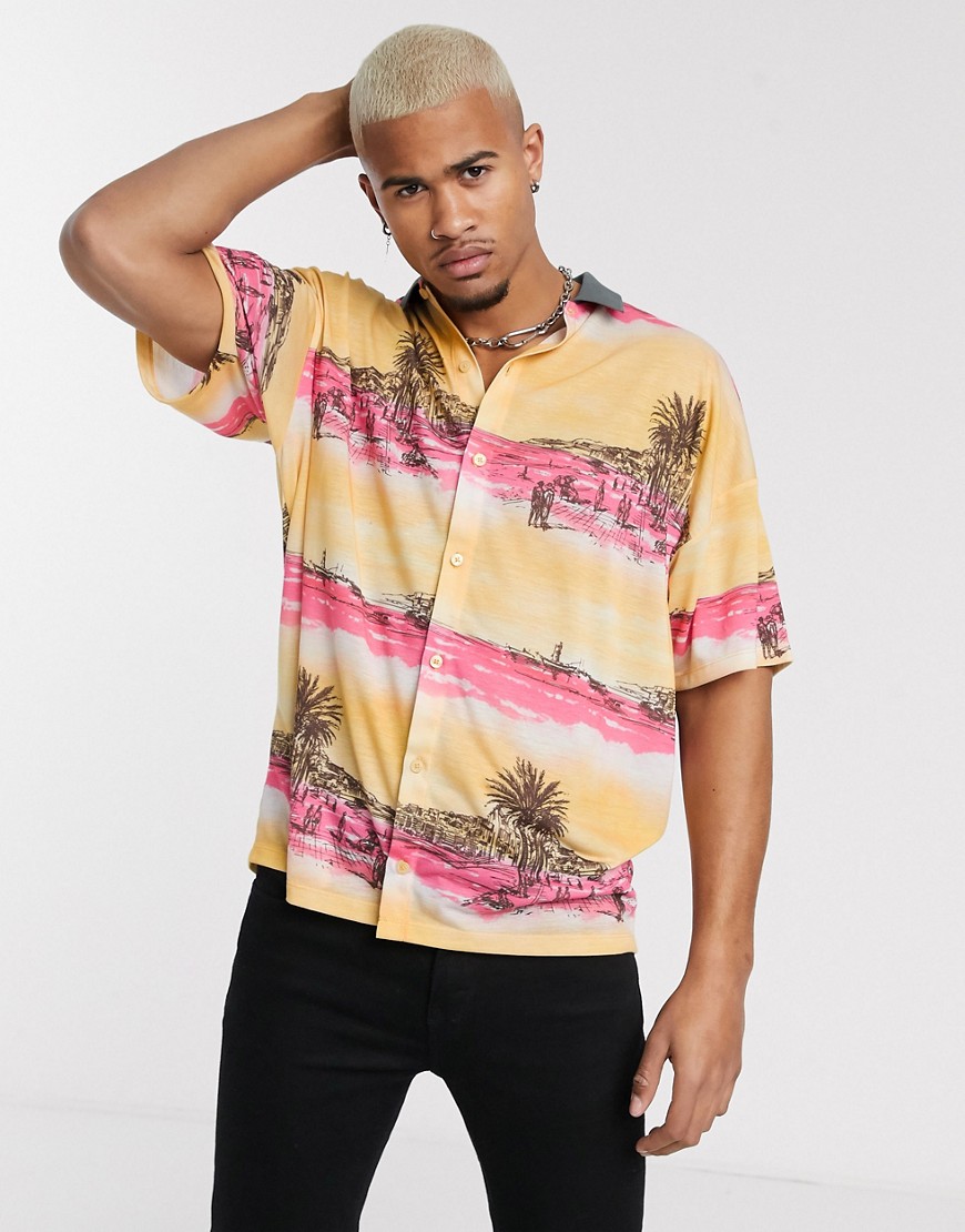 ASOS DESIGN oversized jersey shirt with all over print-Multi | The ...