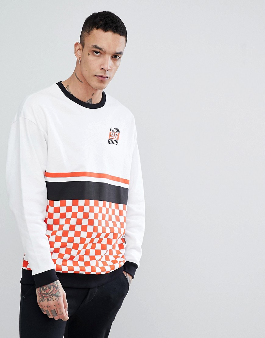 ASOS DESIGN oversized sweatshirt with checkerboard print-White | The ...