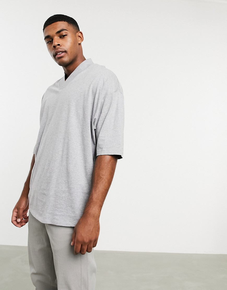 ASOS DESIGN oversized t-shirt with v neck in gray marl | The Fashionisto