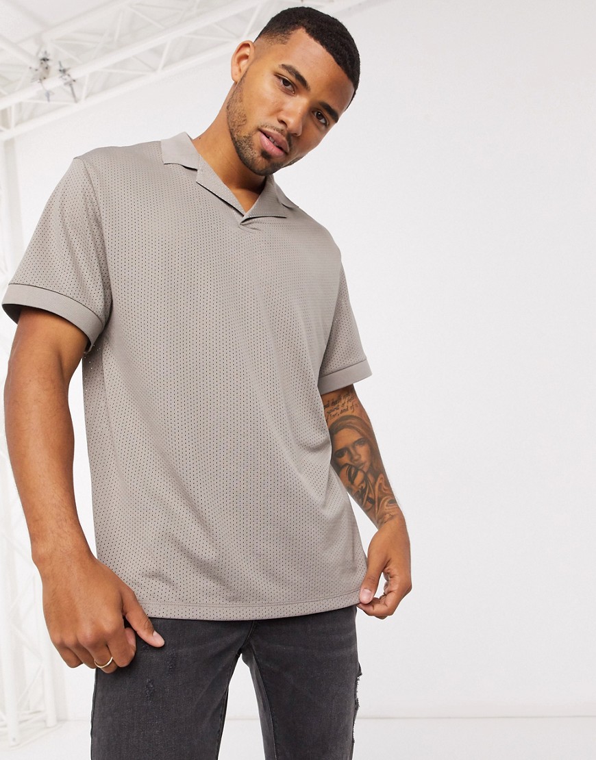ASOS DESIGN relaxed revere polo shirt in retro mesh in beige | The ...