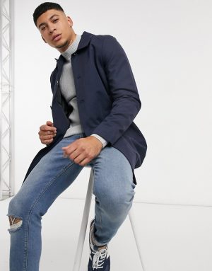 ASOS DESIGN shower resistant single breasted trench coat in navy ASOS DESIGN shower resistant single breasted trench in navy