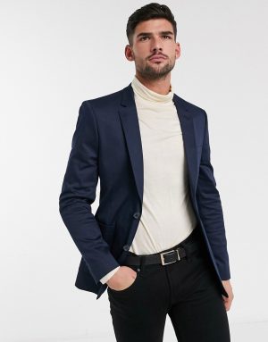 ASOS DESIGN skinny blazer in navy cotton ASOS DESIGN skinny blazer in navy cotton