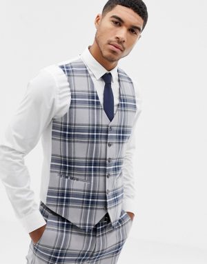 ASOS DESIGN skinny suit vest in gray oversized check ASOS DESIGN skinny suit vest in gray oversized check