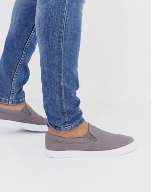 ASOS DESIGN slip on plimsolls in gray canvas ASOS DESIGN slip on plimsolls in gray canvas