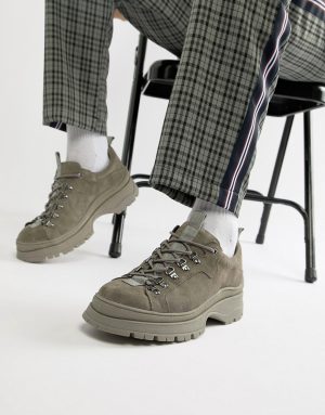 ASOS DESIGN sneaker shoes in gray suede with chunky sole ASOS DESIGN sneaker shoes in gray suede with chunky sole