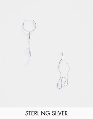 ASOS DESIGN sterling silver 12mm hoop earrings with squiggle charms in silver ASOS DESIGN sterling silver 12mm hoop earrings with squiggle charms in silver