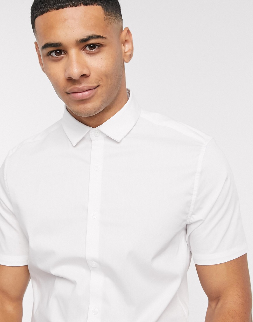 ASOS DESIGN stretch slim fit work shirt with in white | The Fashionisto