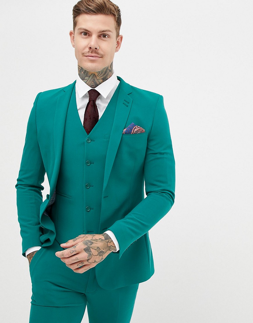 green skinny suit