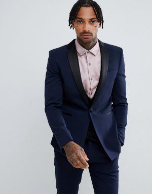 ASOS DESIGN super skinny tuxedo suit jacket in navy ASOS DESIGN super skinny tuxedo suit jacket in navy