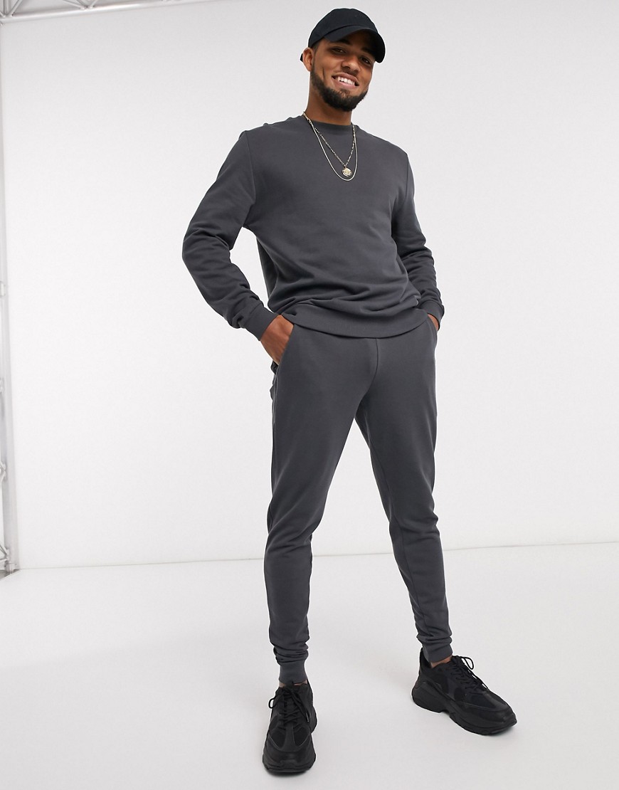 ASOS DESIGN tracksuit in washed black-Gray | The Fashionisto