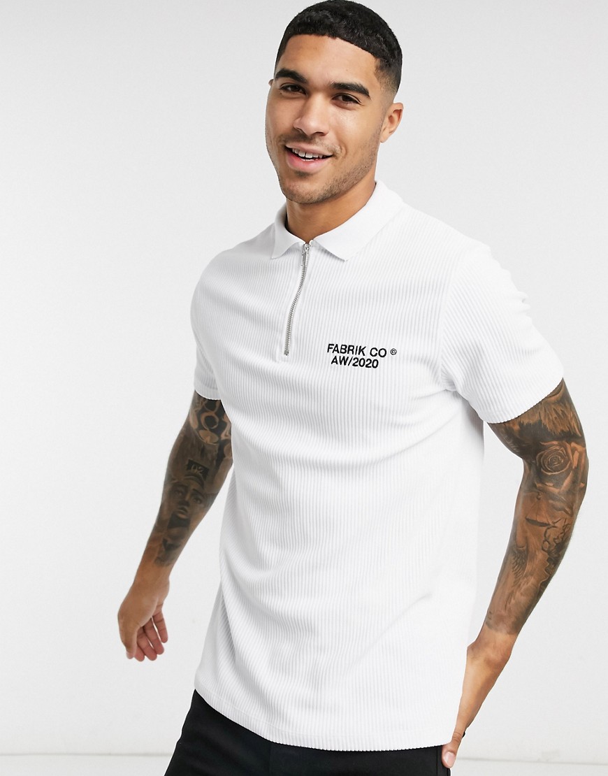 ASOS DESIGN velour heavy ribbed polo with zip neck and text embroidery ...