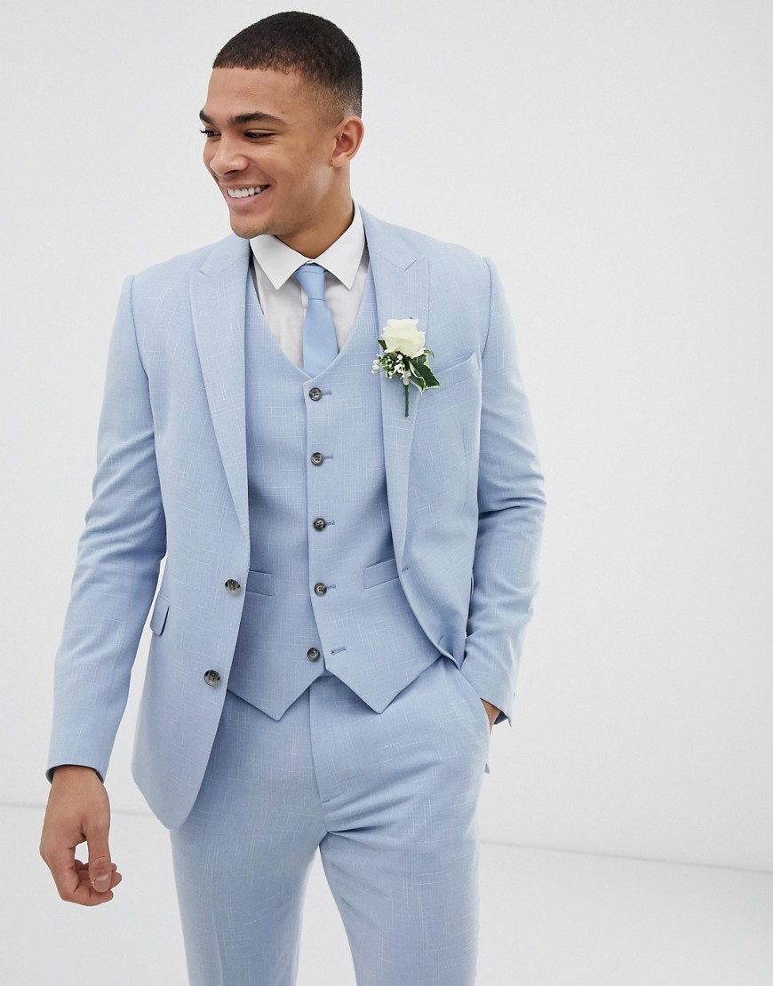 ASOS DESIGN wedding skinny suit jacket in blue cross hatch | The ...