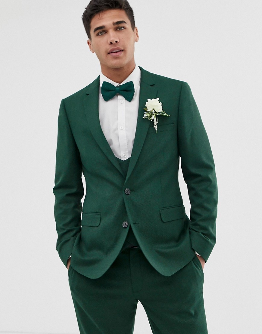 ASOS DESIGN wedding skinny suit jacket in forest green