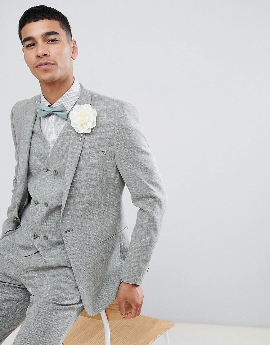 ASOS DESIGN wedding skinny suit jacket in khaki cross