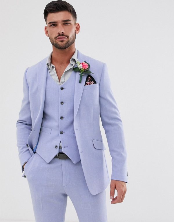 ASOS DESIGN wedding skinny suit jacket in lilac cross hatch-Purple ...