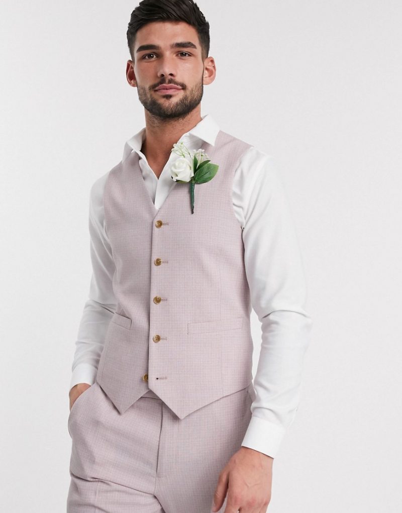 ASOS DESIGN wedding skinny suit suit vest in crosshatch in rose pink ...