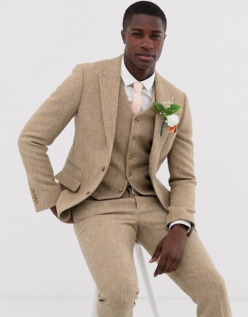 ASOS DESIGN wedding slim suit jacket in 100 wool Harris