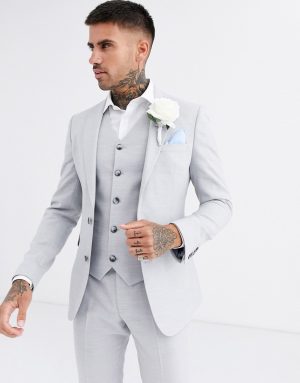 ASOS DESIGN wedding super skinny suit jacket in ice gray micro texture ASOS DESIGN wedding super skinny suit jacket in ice gray micro texture