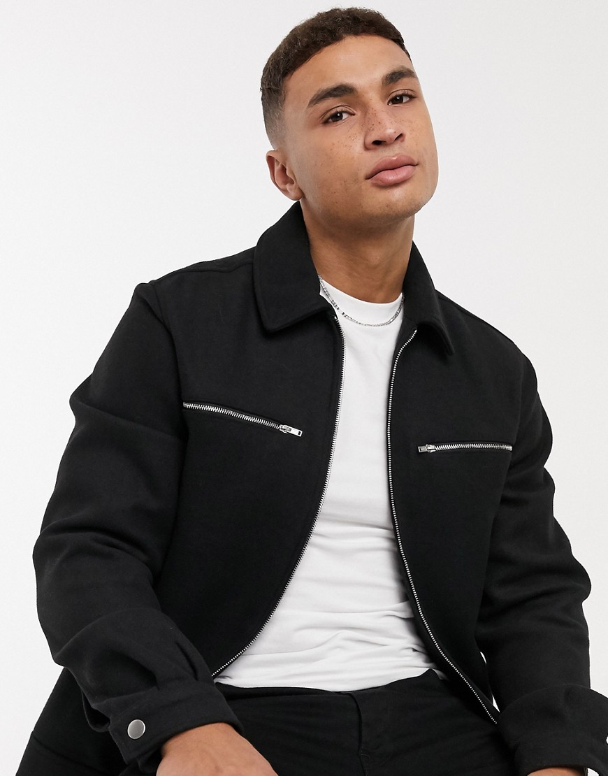 black wool shirt jacket