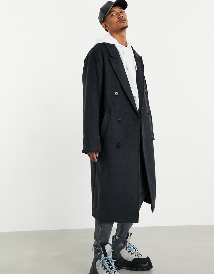 ASOS DESIGN wool mix oversized longline overcoat in charcoal-Black ...