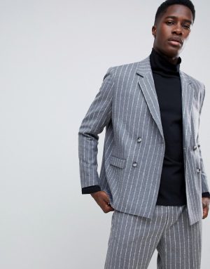 ASOS WHITE boxy double breasted blazer in 100% wool textured stripe-Gray ASOS WHITE boxy double breasted blazer in 100% wool textured stripe-Gray