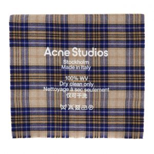 Acne Studios Beige & Blue Cassiar Tartan Scarf Acne Studios Beige and Blue Cassiar Tartan Scarf
