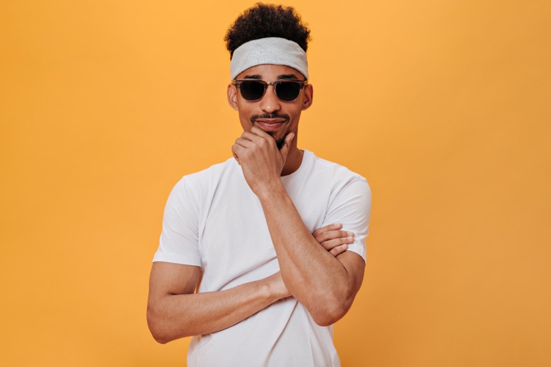 Black Man Grey Headband White T-Shirt Sunglasses