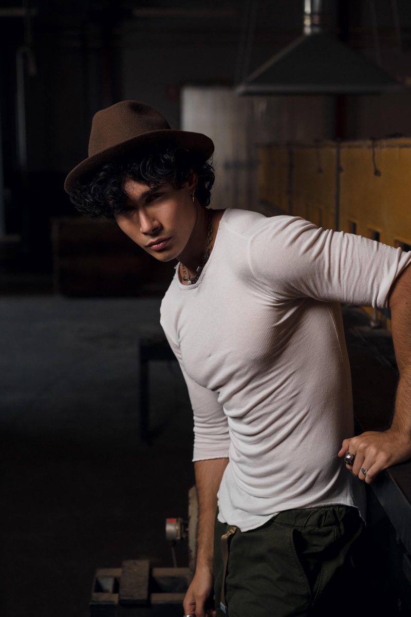 Andrea Rodriguez Mianulli stars in Borsalino's fall-winter 2020 campaign.