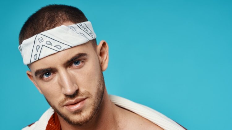 Buzz Cut Shaved Male Model Bandana Headband