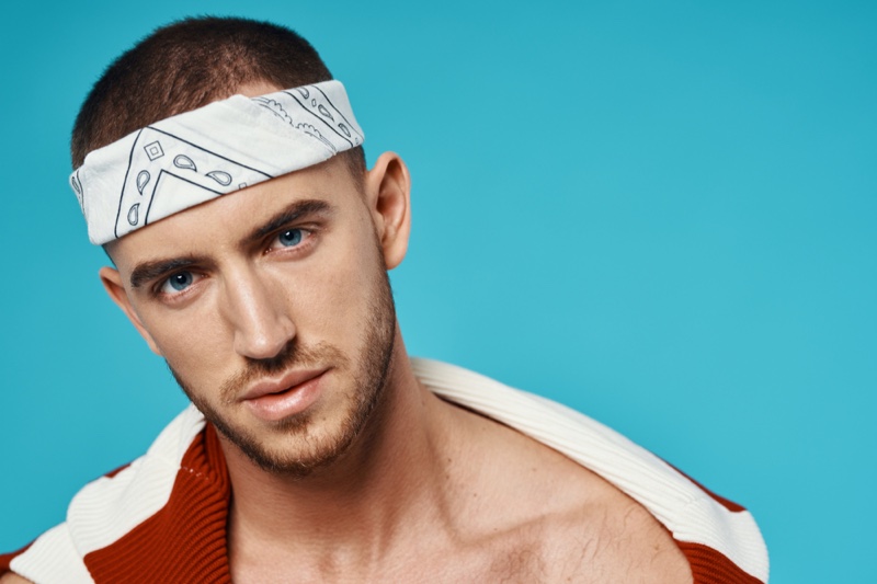 Buzz Cut Shaved Male Model Bandana Headband