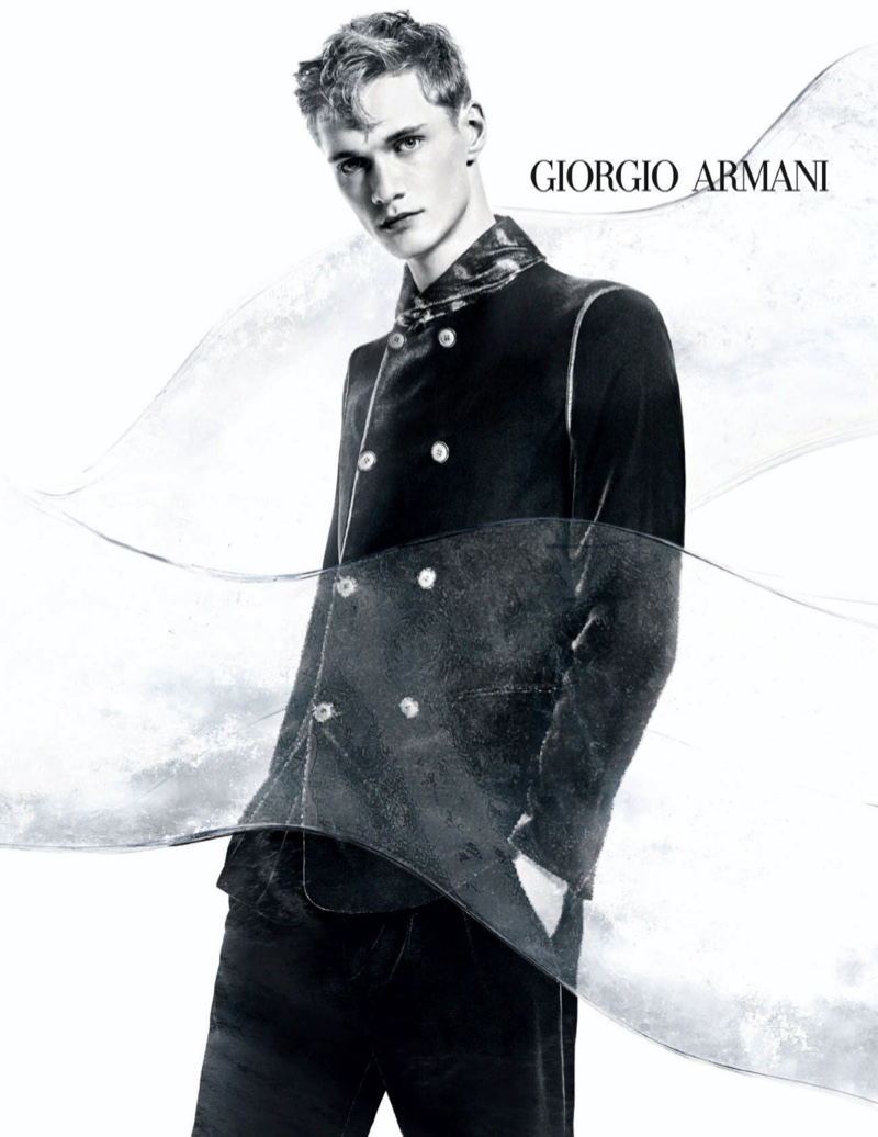 Felix Specht appears in Giorgio Armani's fall-winter 2020 campaign.